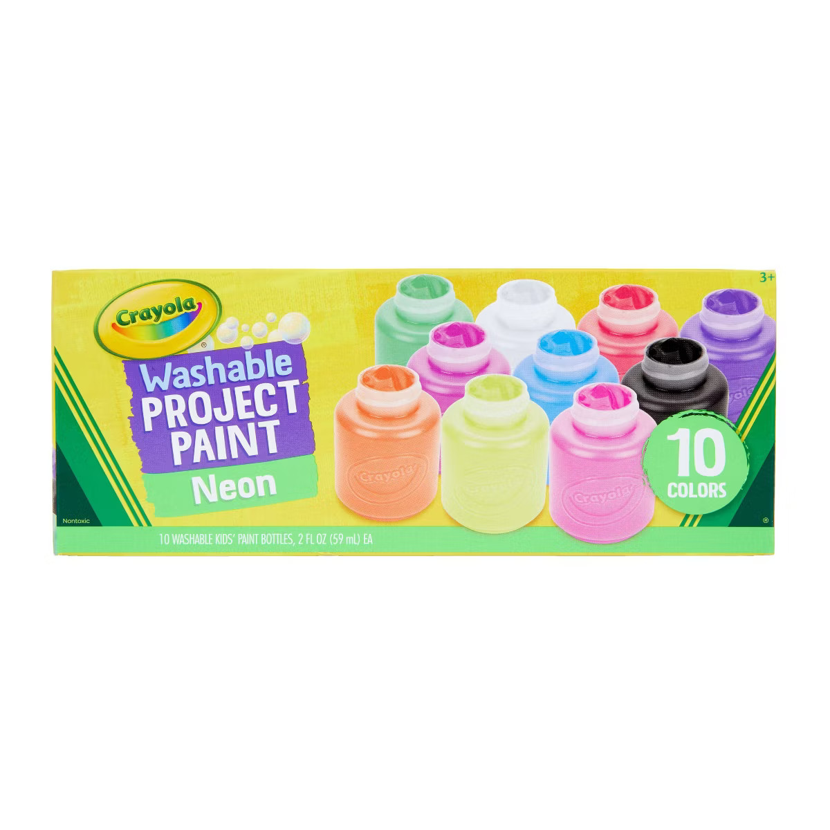 Crayola 10ct 2oz Washable Kids Paint Neon Colors: Non-Toxic Water-Based Tempera for Paper, Neon P... | Target