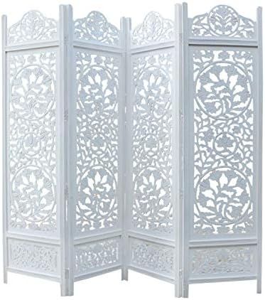 COTTON CRAFT Kamal The Lotus Antique White 4 Panel Handcrafted Wood Room Divider Screen 72x80, In... | Amazon (US)
