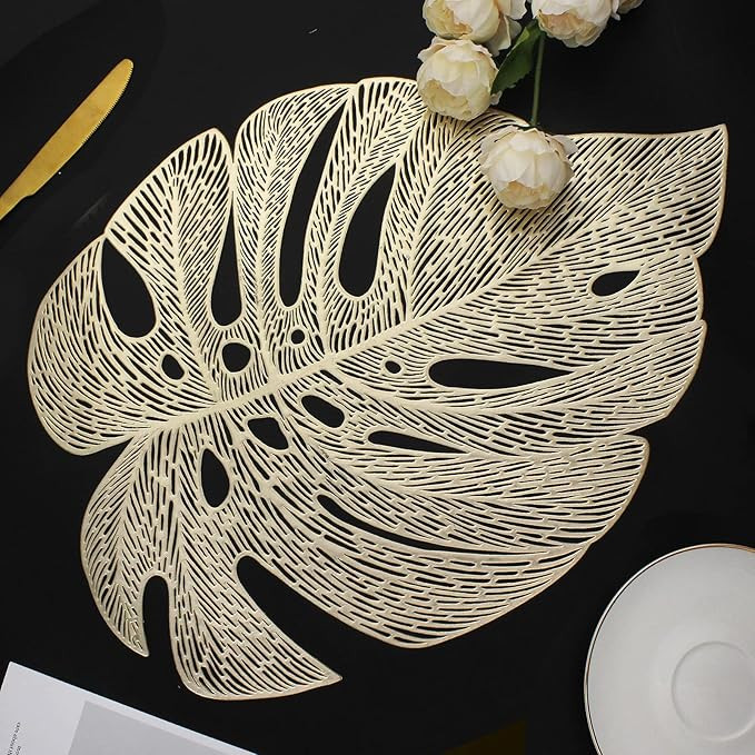 Placemats Set of 6, Hollowed-Out Leaf Place Mats for Dining Table Pressed Vinyl Table Mats for Ho... | Amazon (US)