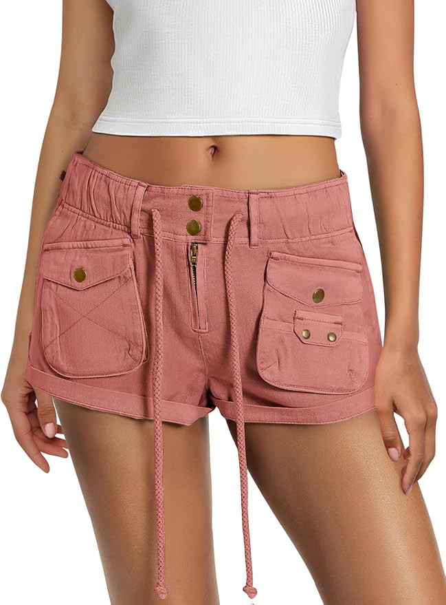 Yanekop Womens Cargo Shorts Casual Comfy Low Rise Drawstring Elastic Waist Shorts with Pockets Va... | Amazon (US)