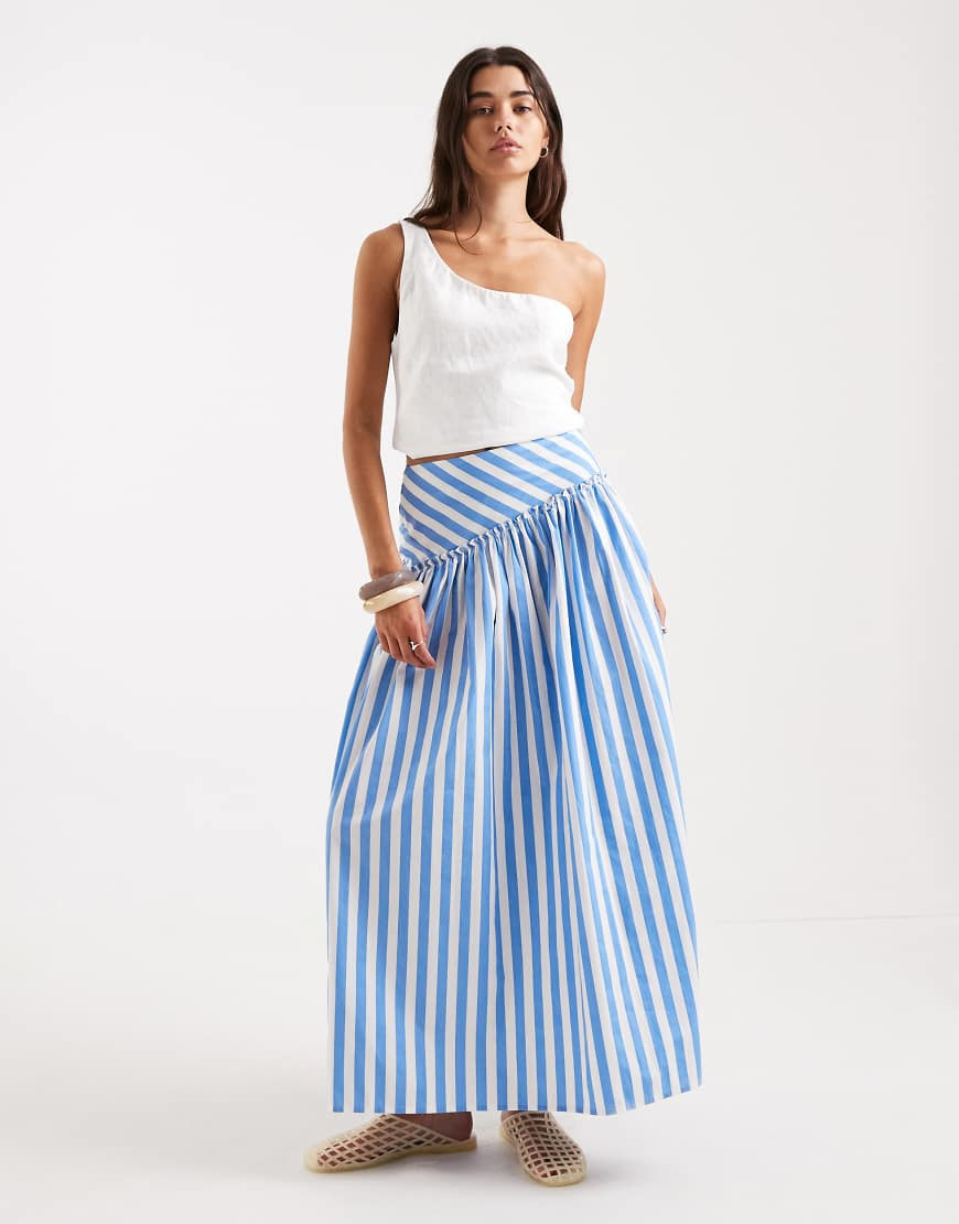 ASOS DESIGN asymmetric dropped waist maxi skirt in stripe-Multi | ASOS (Global)