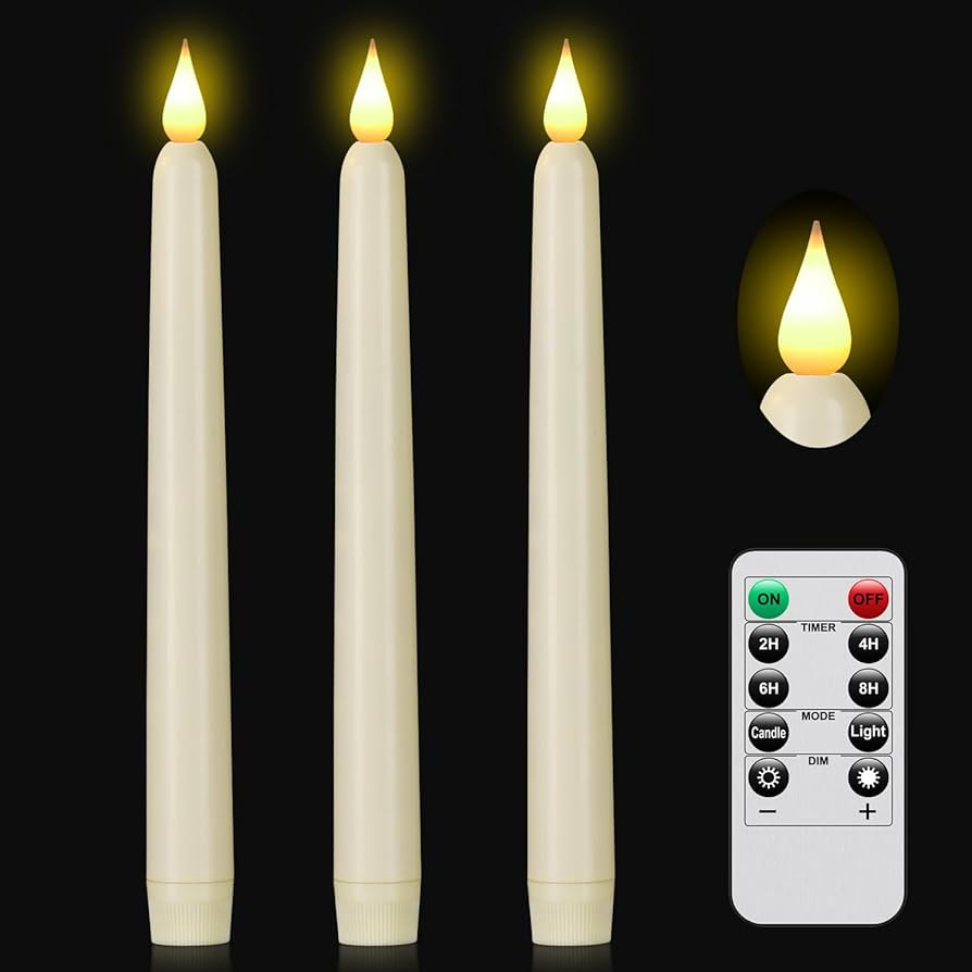 Flameless Taper Candle with Remote Control, 3pack Plastic LED Candles, Flickering Candles Battery... | Amazon (US)