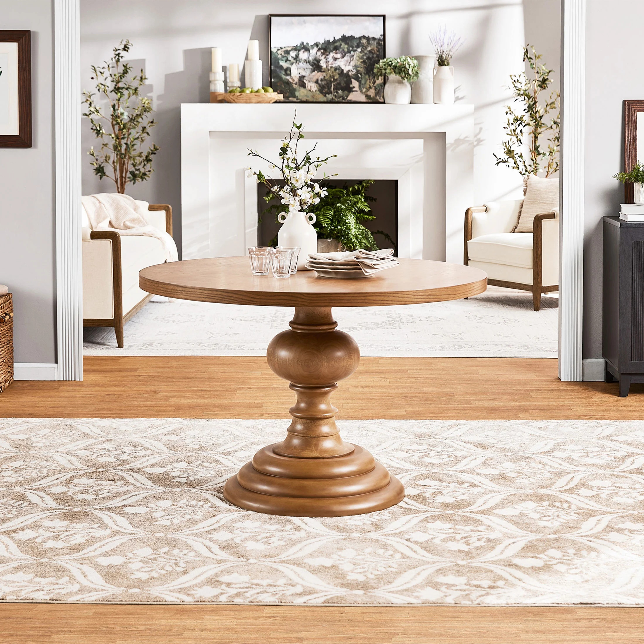 My Texas House Perry Round Dining Table with Warm Brown Finish and Pedestal Base | Walmart (US)