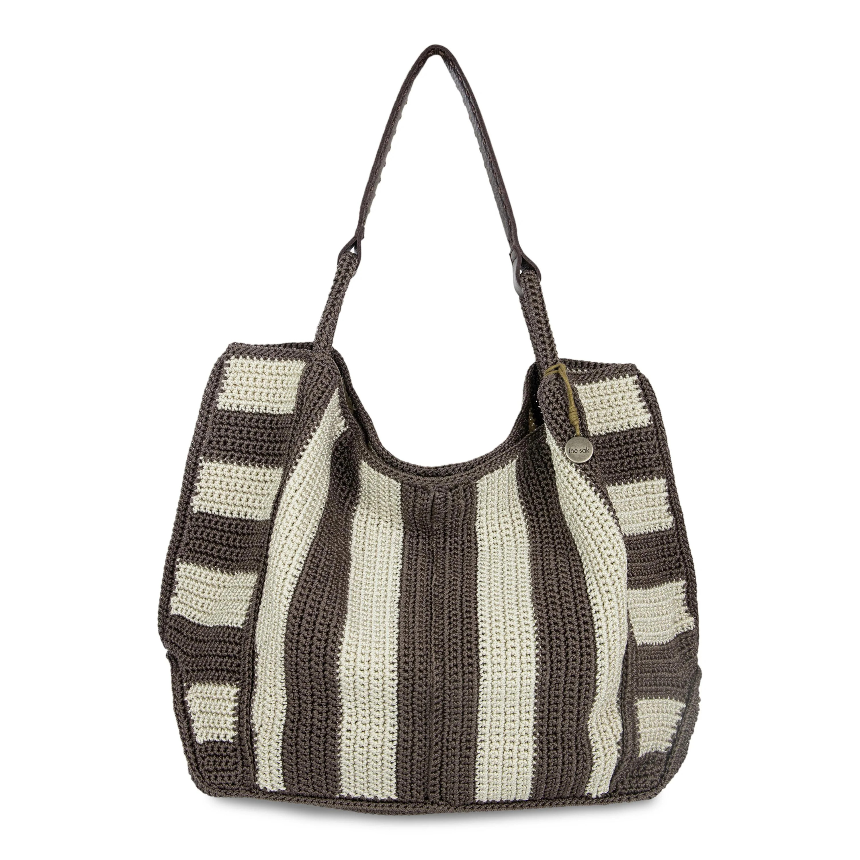 Los Feliz Large Tote Bag in Mushroom Stripe Crochet | The Sak