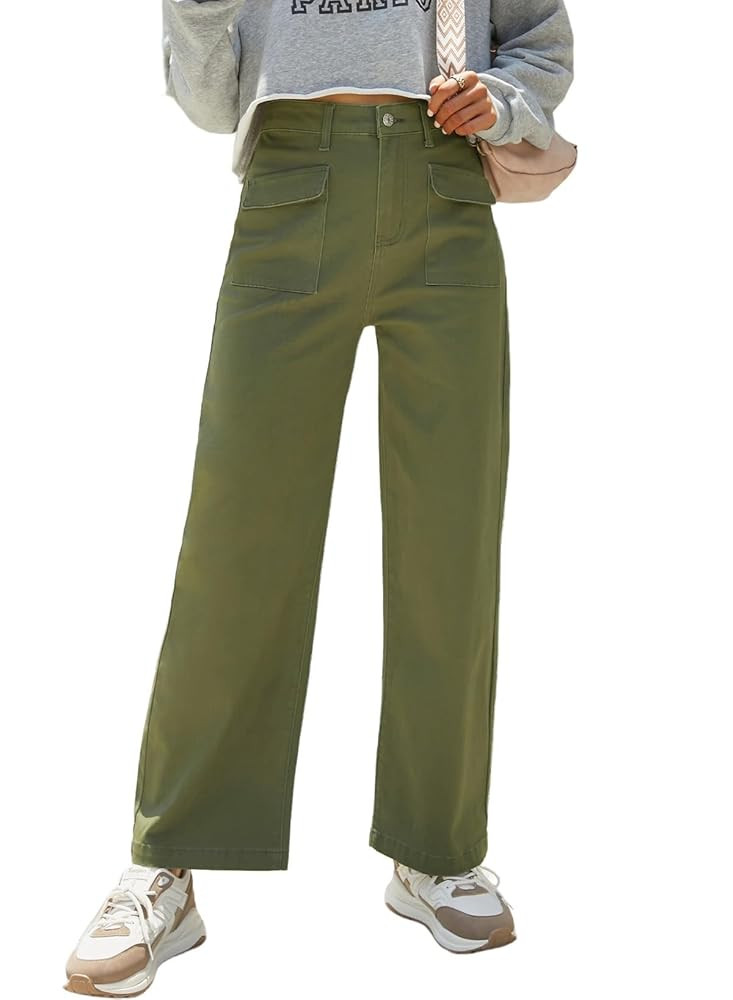 Dokotoo Womens Cargo Pants Women Baggy Wide Leg High Waist Casual Pants Jean Stretch Pants | Amazon (US)
