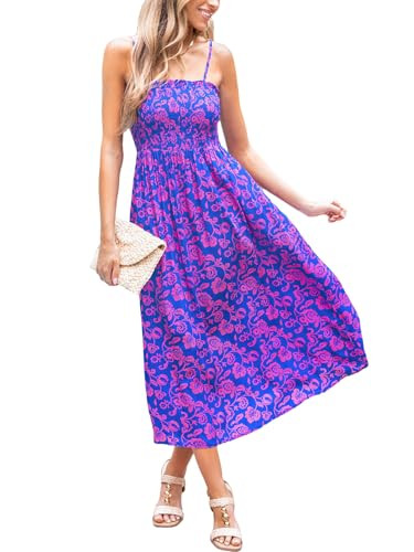 CUPSHE Women's Maxi Dress Ditsy Floral Smocked Summer Sundress Sleeveless Ruffled Spaghetti Strap... | Amazon (US)