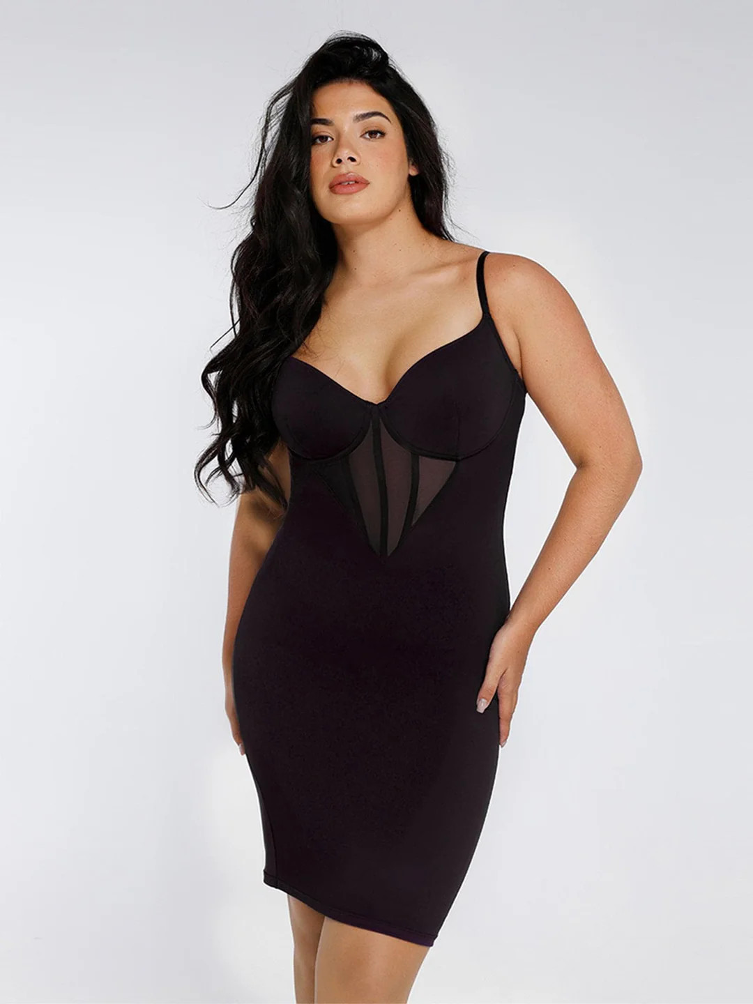 Shapewear Mesh Corset Panel Built-In Sculpting Midi Dress | Popilush