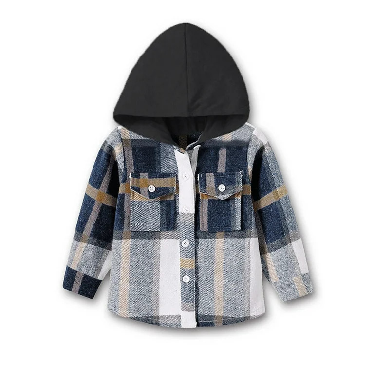 breaise Boys Plaid Hoodie Boy Girl Flannel Shirts Toddler Plaid Shacket Kids Button Down Long Sle... | Walmart (US)