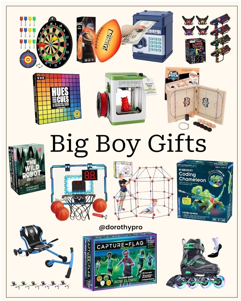 Big boy gift guide: lots of gift ideas for ages 6+ 

Kids gift ideas, playroom ideas, activities for kids, 3d printer for beginners, piggy bank, age 7+ book series, board games for family game night, basketball hoop for rooms, fort making kit, stem activities, sit down scooter, roller blades, dart throwing kit

#LTKGiftGuide #LTKHoliday #LTKKids