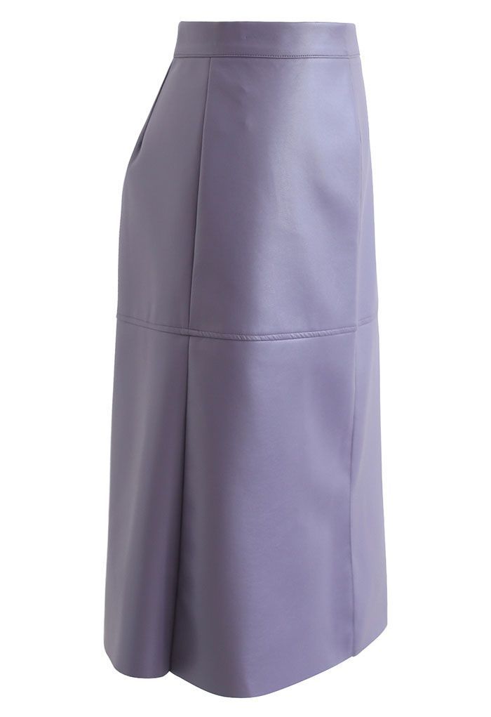 Raw-Cut Hem Faux Leather Pencil Skirt in Purple | Chicwish