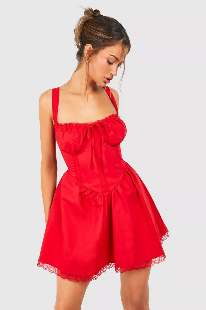 Cotton Strappy Milkmaid Mini Dress | boohoo (US & Canada)