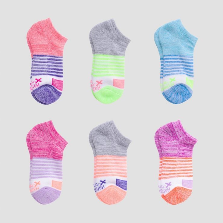 Hanes Premium Girls' 6pk Striped No Show Athletic Solid Socks - Colors May Vary | Target