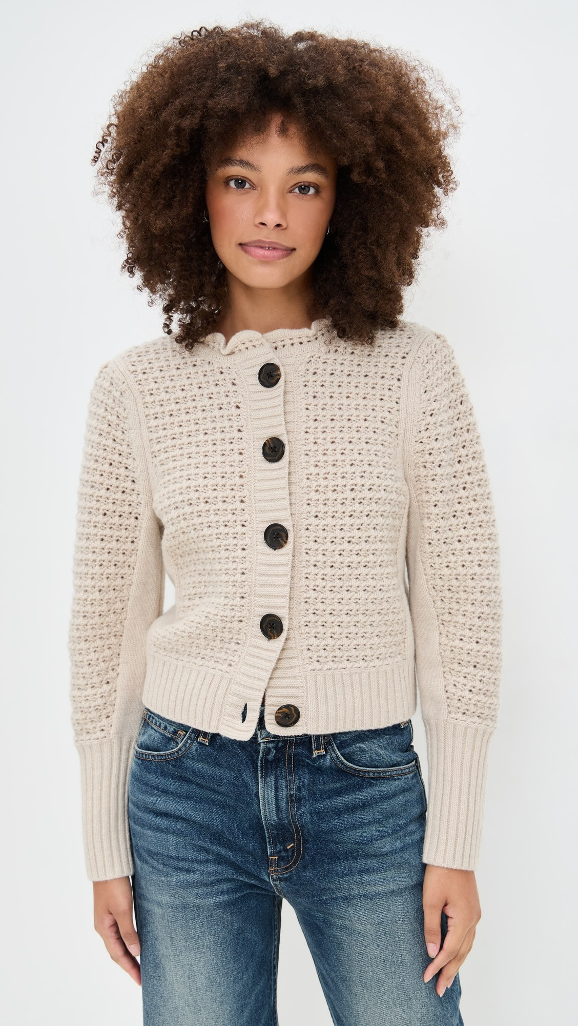Scalloped Merino Wool Blend Cardigan | Shopbop
