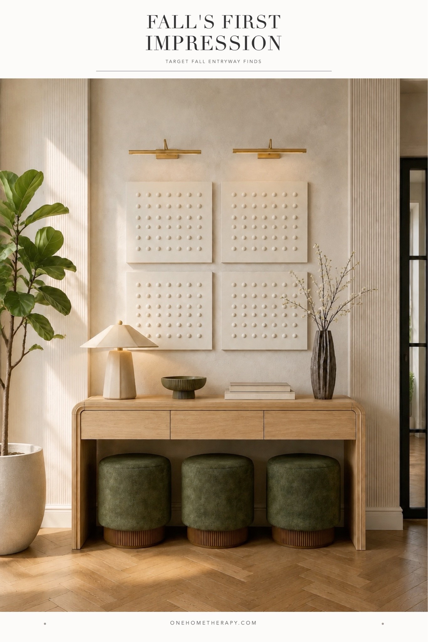 Three's company, especially when it looks this chic.
The warm wood, sculptural
lighting, and trio of olive ottomans make fall entryway styling feel effortlessly elevated.
Can you believe it's all from Target!
#LTKHome #LTKFall #TargetStyle #FallDecor
#EntrywayInspo
#LTKU #LTKHome #LTKdayinmylife

#LTKdayinmylife #LTKU #LTKHome