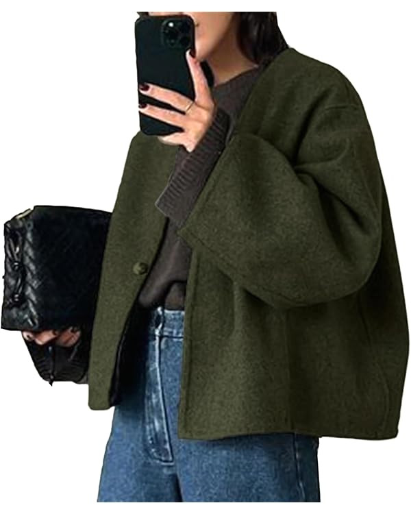 HOTIAN Women Cropped Wool Blend Coats Long Sleeve Coat Jacket Peacoat Fall Winter Outwear Overcoa... | Amazon (US)