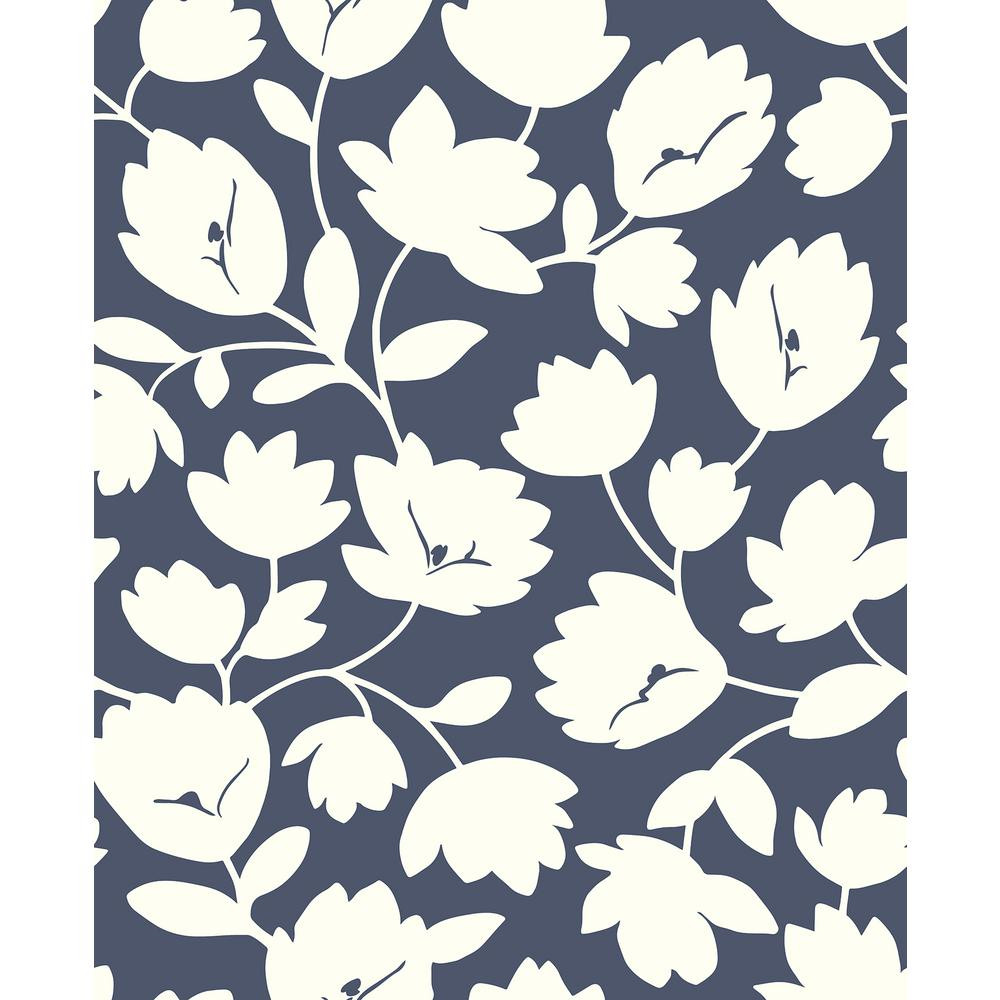 A-Street Matilda Navy Floral Navy/White Wallpaper Sample | The Home Depot