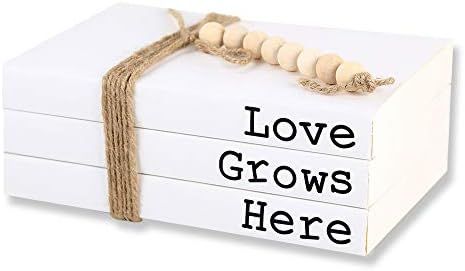 Decorative White Book, Farmhouse Stacked Decorative Books, Paperback Book,Here|Grows|Love(Set of ... | Amazon (US)