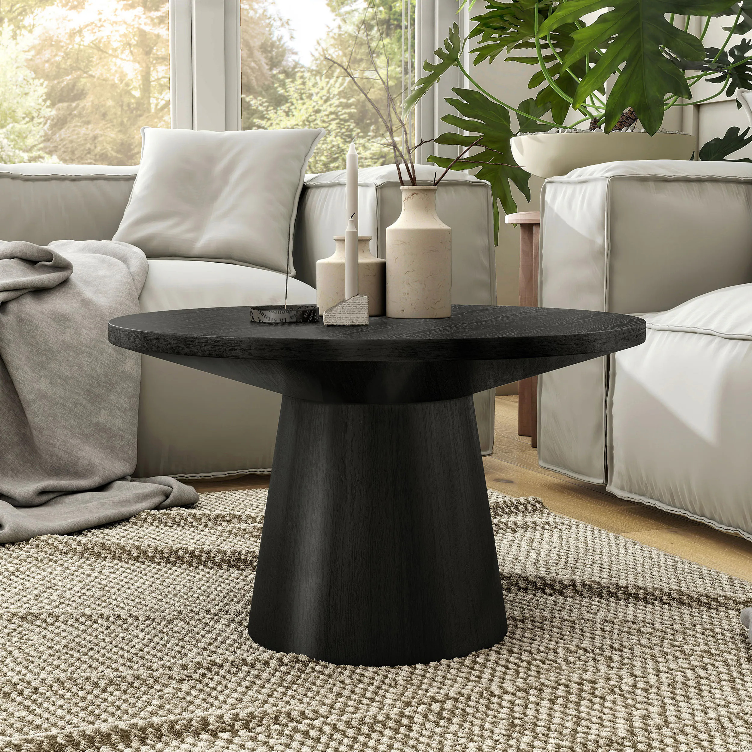 Furniture of America Modern Round Wood Black Rubberwood 29-in W x 17-in H Coffee Table | IDF-4222BK-C | Lowe's