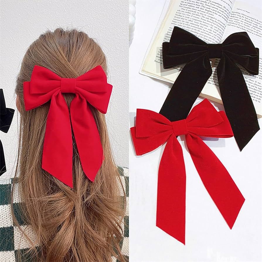 2Pcs Big Hair Bow Clips, Vintage Velvet Hair Pins with Large Ribbon Bow Hair Barrettes for Party ... | Amazon (UK)