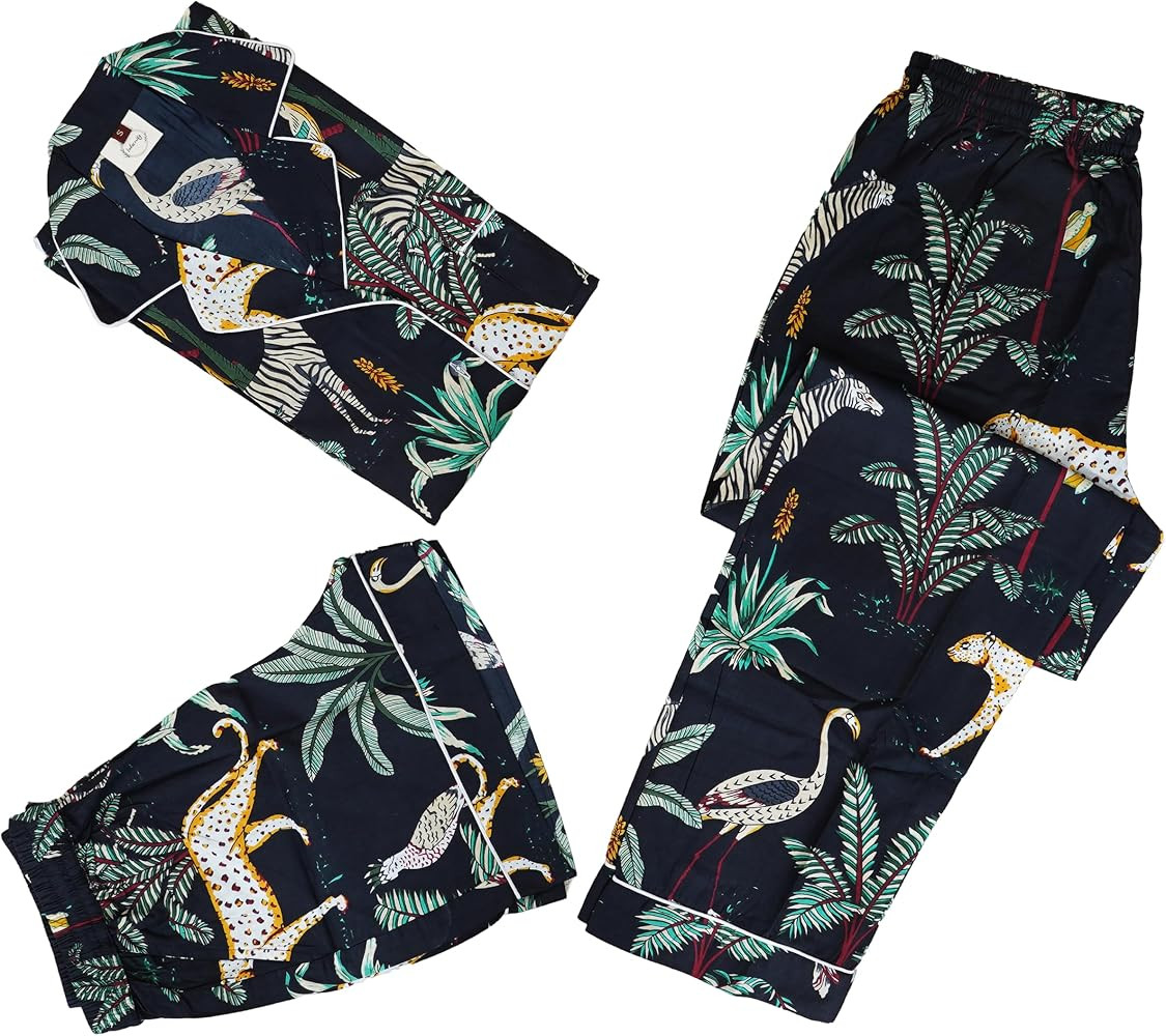 INDACORIFY Jungle Print Pajama Set Indian PJ Set, Night Wear Bridesmaid Pajama Set, 100% Cotton W... | Amazon (US)