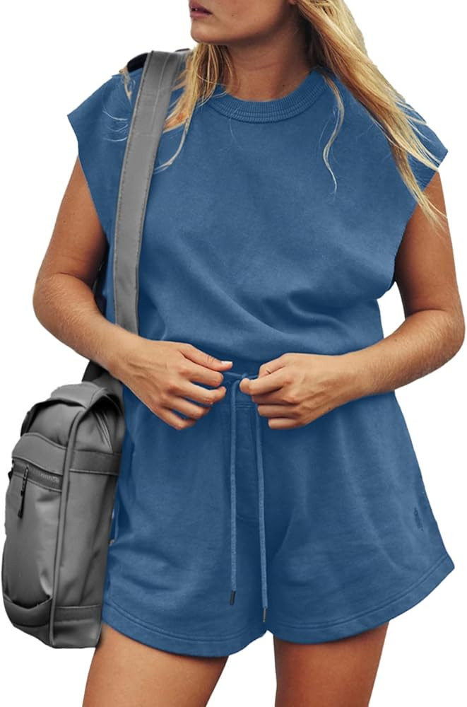 Glamaker Women's Summer Casual Shorts Romper Open Back Sleeveless Workout One Piece Jumpsuits Wit... | Amazon (US)