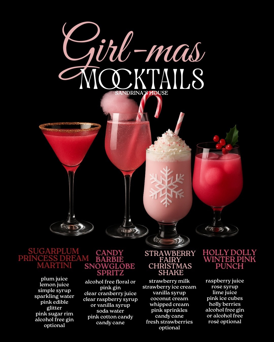 GIRLMAS Welcome to Pink Girlmas Wonderland — where every sip feels like soft snowflakes, cotton candy skies and the sweetest Christmas magic.
I created 4 girly holiday mocktails that are perfect for your cozy nights in, movie marathons, and those dreamy princess vibes we all need this season.

#LTKfamily #LTKhome #LTKfestive
