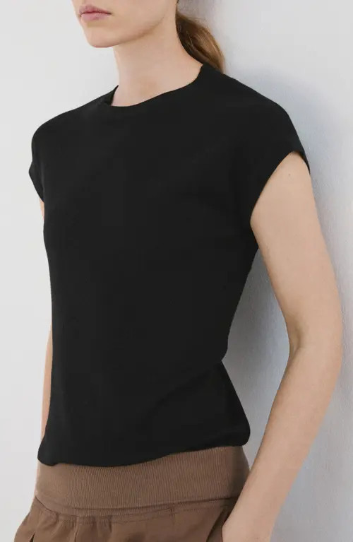 MANGO Short Sleeve Cotton Blend Sweater in Black at Nordstrom, Size Large | Nordstrom