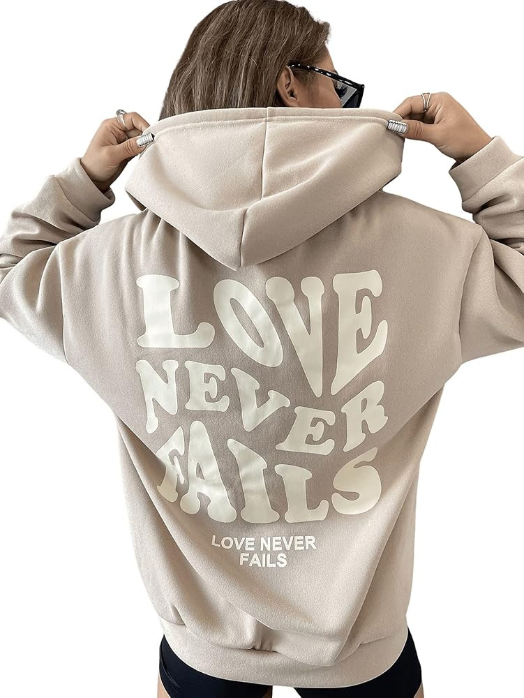 Floerns Women's Letter Graphic Print Long Sleeve Drawstring Hoodie Sweatshirt | Amazon (US)