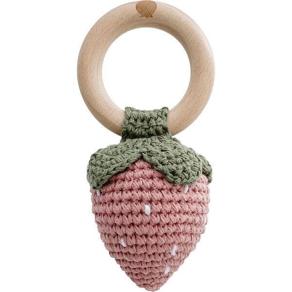 Cotton Crochet Rattle Strawberry, Pink - The Blueberry Hill Teethers & Rattles | Maisonette | Maisonette