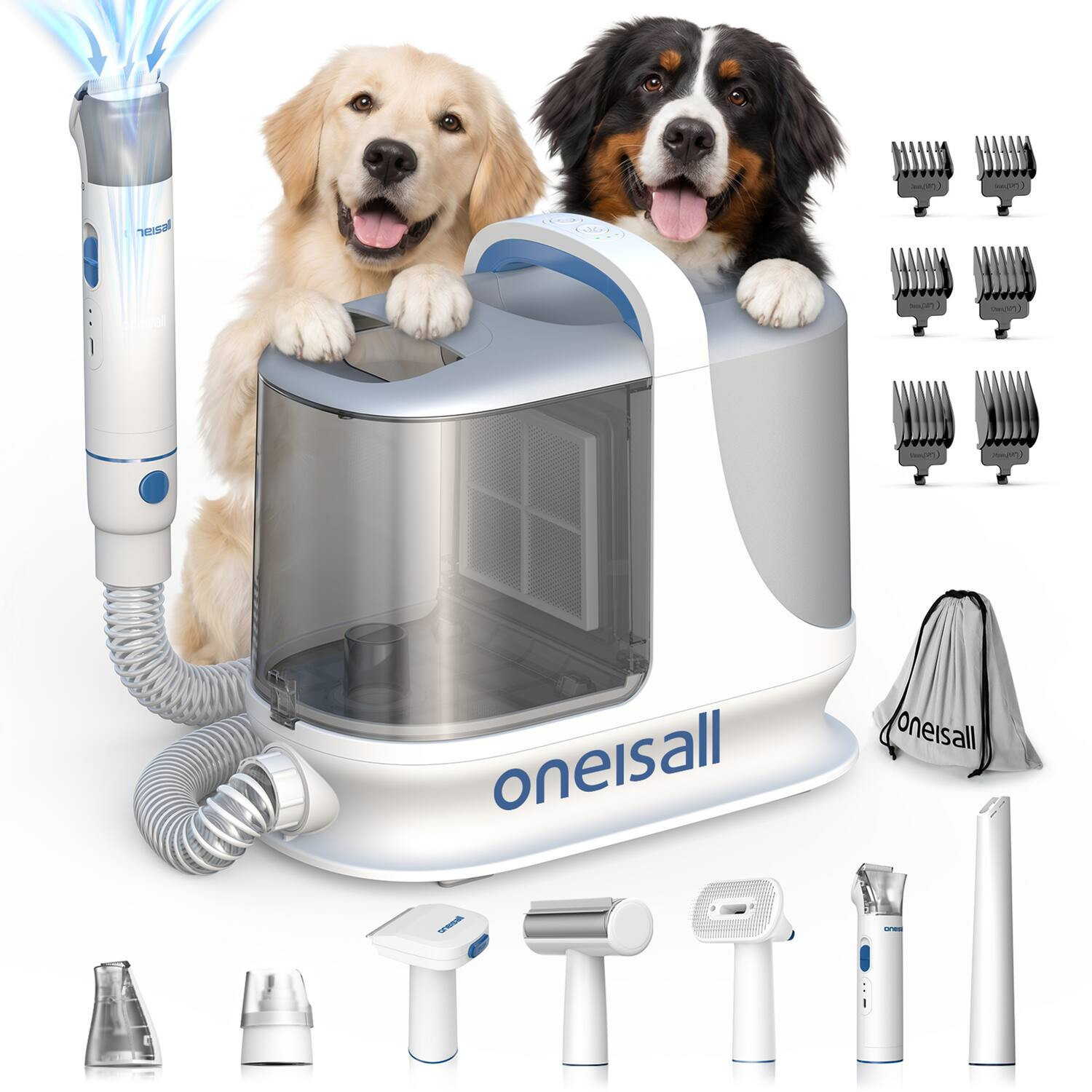 Oneisall - 7-in-1 Professional Pet Grooming Vacuum With Clipper, Paw Trimmer, Nail Grinder, Shedding Brush Low Noise High Suction | Best Buy U.S.