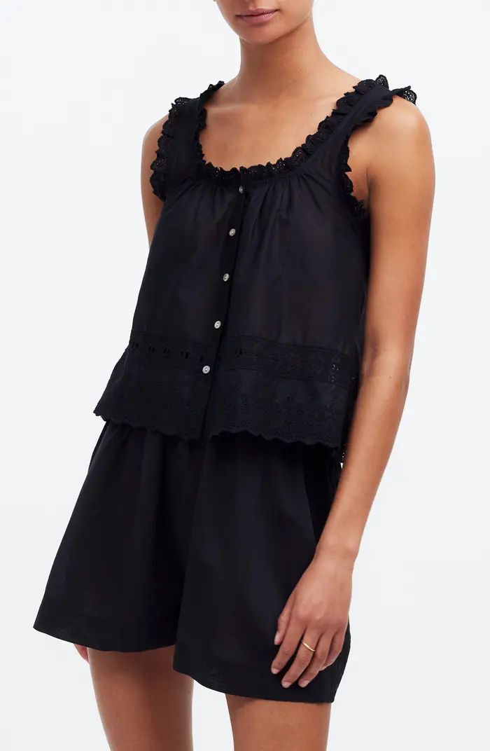 Madewell Embroidered Ruffle Trim Sleeveless Top | Nordstrom | Nordstrom