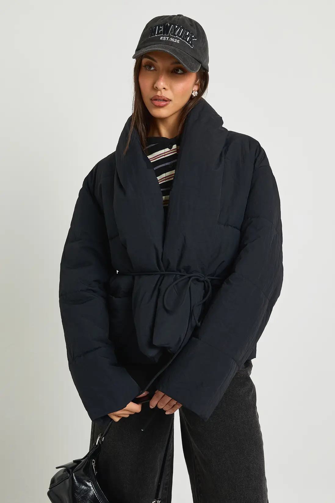 Tie Detail Short Puffer Coat | boohoo (US & Canada)