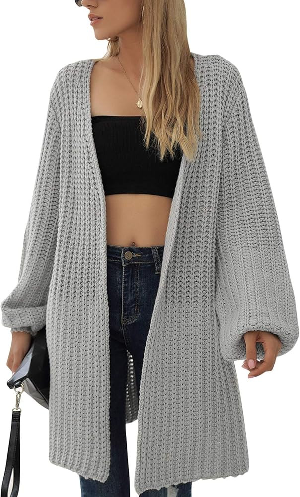 Blooming Jelly Womens Oversized Sweaters Long Lantern Sleeve Chunky Knit Cardigan Sweater Tops | Amazon (US)
