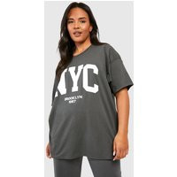 boohoo Women's Plus NYC Oversized T-Shirt in Charcoal | Size: 16 | Knitted | boohoo (US & Canada)