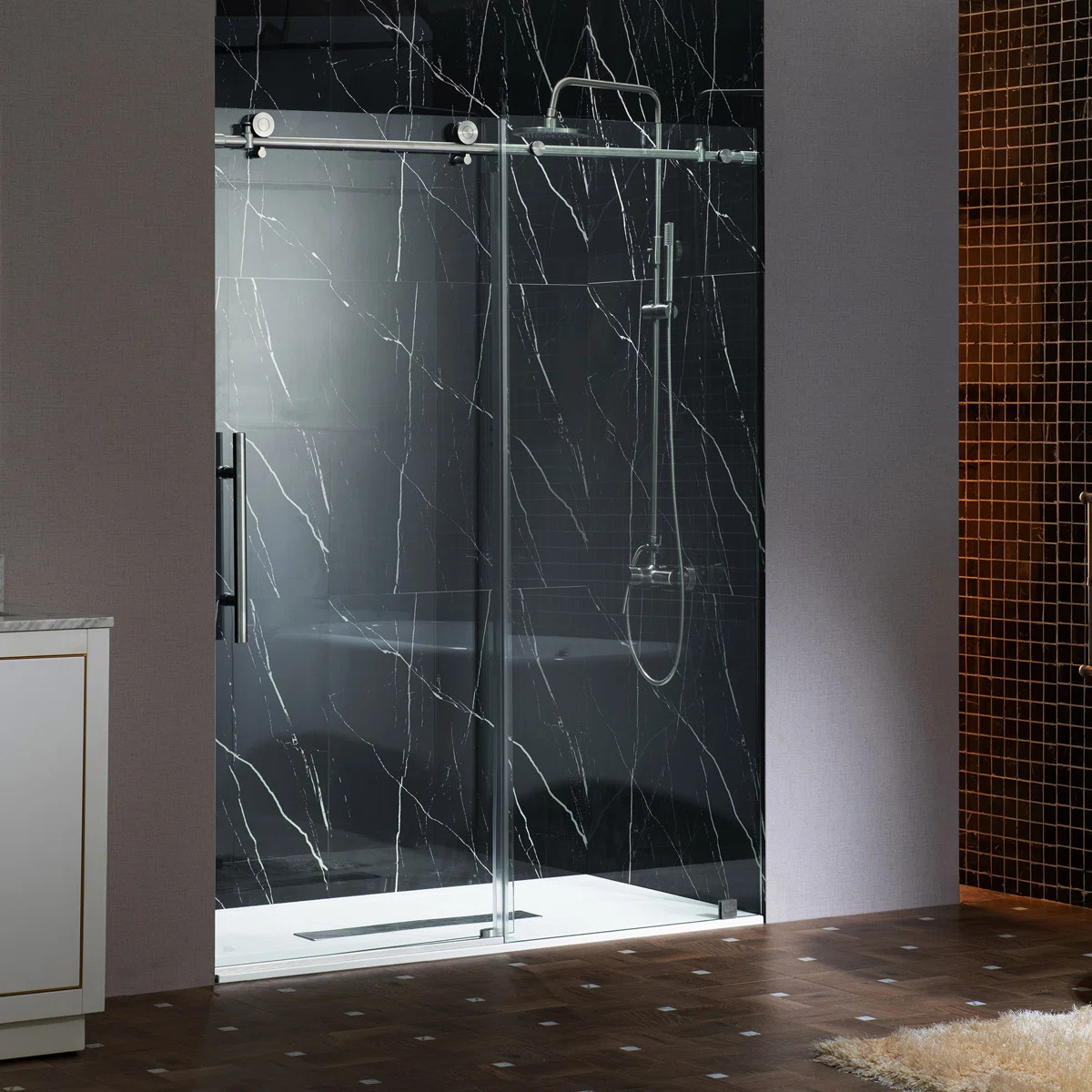 57.5-60'' W X 76'' H Single Sliding Silent-Glide Frameless Sliding Shower Door | Soft-Close, Anti... | Wayfair North America