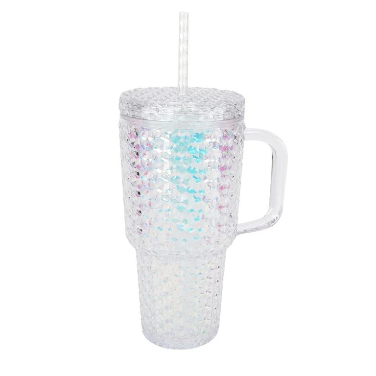 Holiday Time 30 oz Plastic Double Wall Insulated Prismatic Textured Tumbler with Straw and Handle... | Walmart (US)
