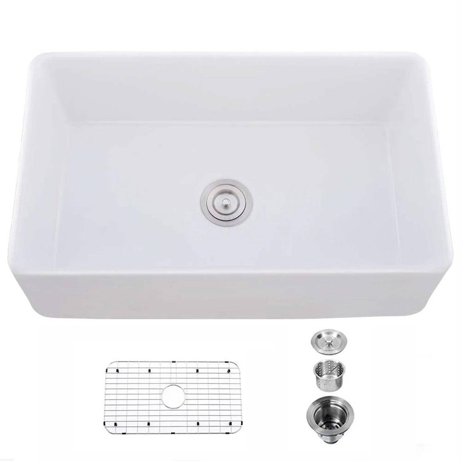 Streamdale 33 L X 20 W Single Basin Ceramic Farmhouse Kitchen Sink With Basket | Shop Simon