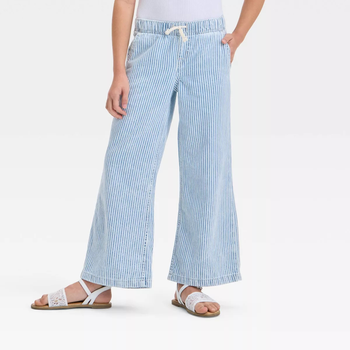 Girls' Mid-Rise Pull-On Wide Leg Denim Pants - Cat & Jack™ | Target