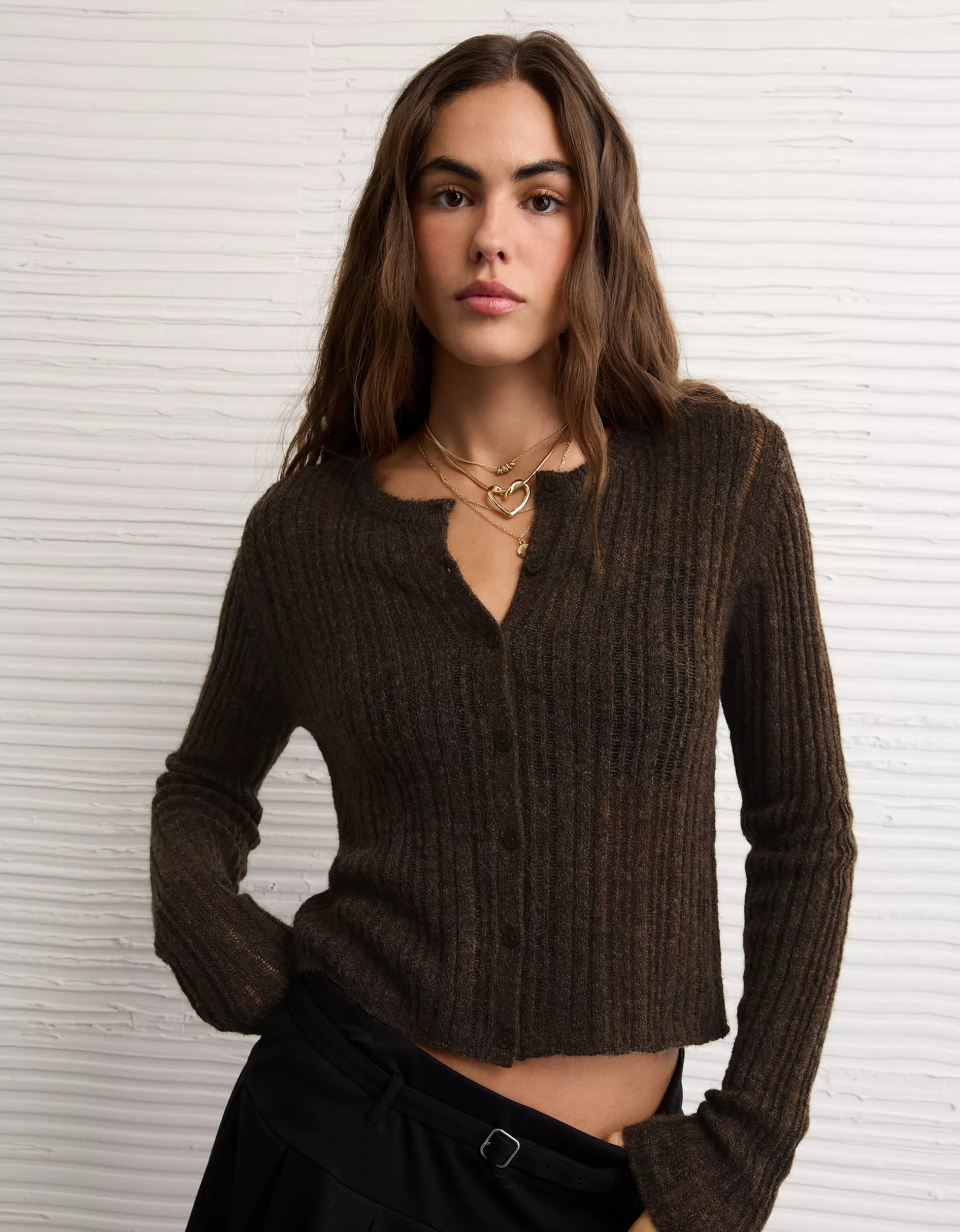 AE Fitted Crew Neck Cardigan | American Eagle Outfitters (US & CA)