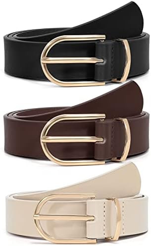 VONMELLI 3 Pack Women's Belts for Jeans Pants Fashion Gold Buckle Ladies Dress Belt | Amazon (US)