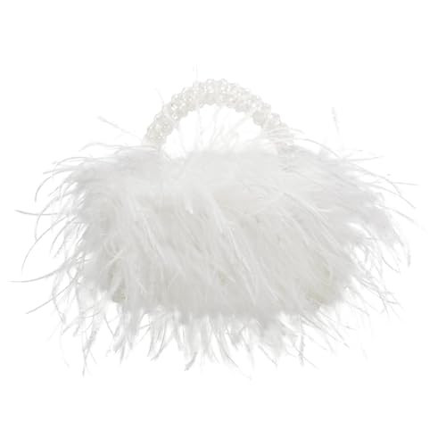 Miuco Real Natural Ostrich Feather Beaded Handbags For Women Handmade Evening Bags Clutch Purse White | Amazon (US)