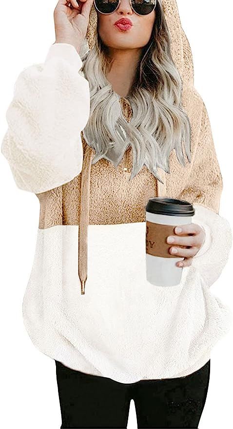 onlypuff Sherpa Pullover Sweaters for Women Winter Warm Tunic Tops Sweatshirts | Amazon (US)
