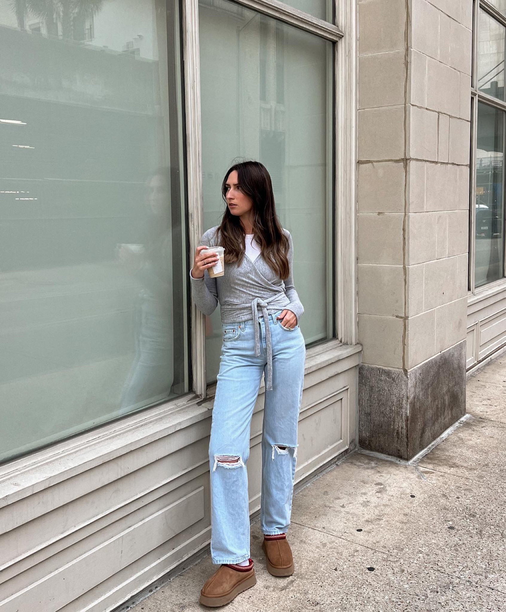 My OOTD yesterday! Loving this wrap too I got from Abercrombie. It comes in multiple colors. I’m wearing a small. 