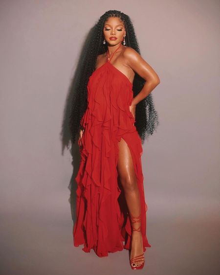Halle Bailey skewed sultry in a Patbo dress.