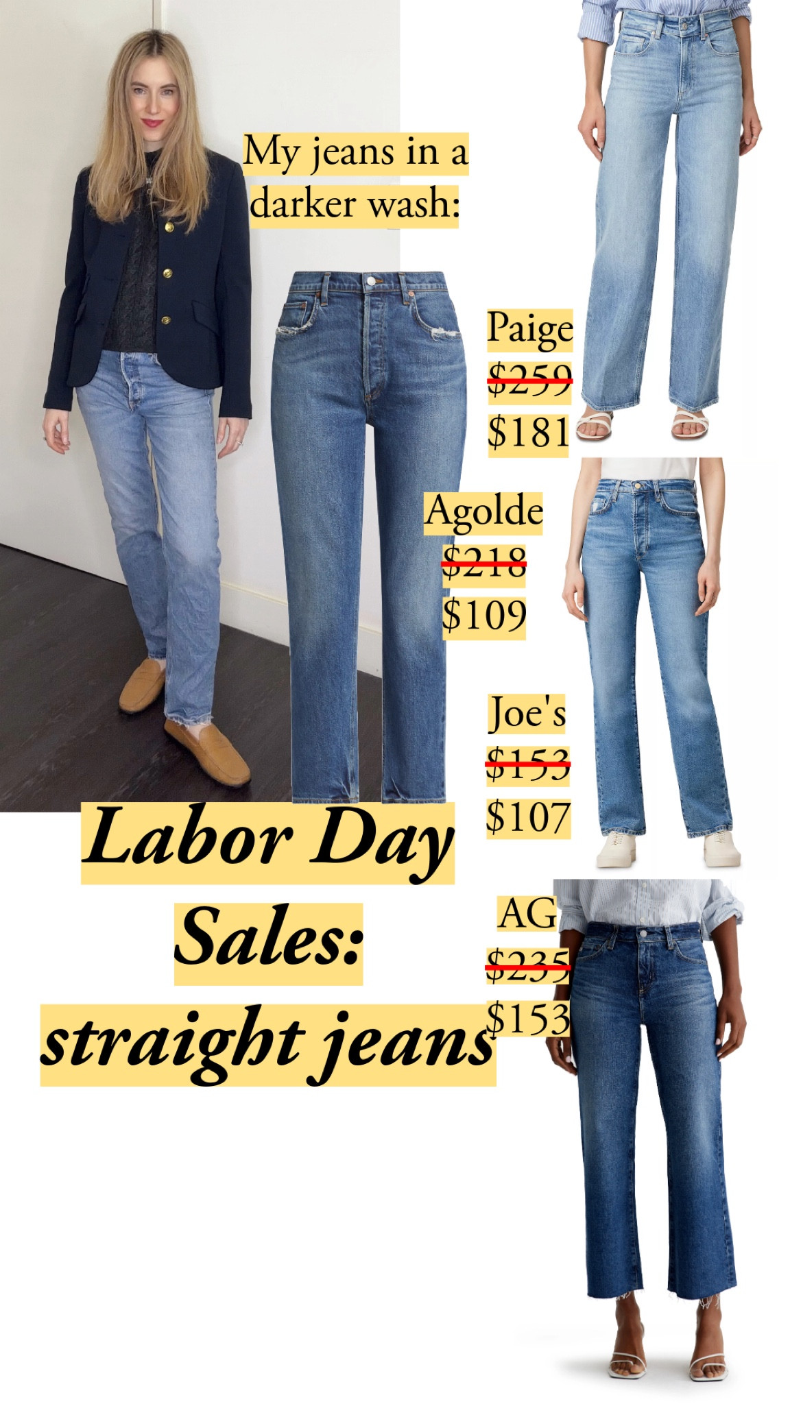 How great are the Riley from Agolde! I love the darker wash that’s on sale. Straight jeans are wider now than they were a year ago, so you’ll find narrower ones like mine and ones that are a bit fuller, too. 

I love the long line they create from the waist down to the hem. 

I’m 5’7” and wear a size 26

#LTKFallSale #LTKFindsUnder100 #LTKSaleAlert