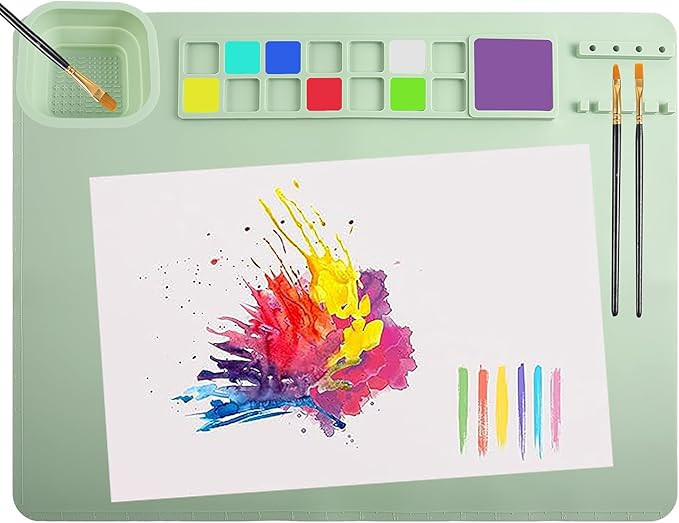 Ringle Silicone Painting Mat, 20"×16" Silicone Craft Mat with Cup, 10 Painting Brush and 1 Water... | Amazon (US)