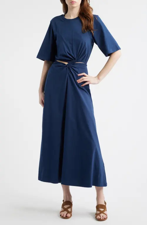 FARM Rio Waist Cutout Cotton Knit Dress in Dark Blue at Nordstrom, Size Xx-Small | Nordstrom