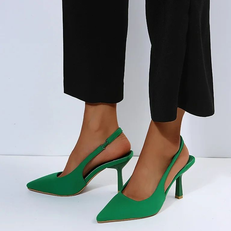 Miayilima Green 40 High Heels for Women Heels Elastic Sandals Toe Solid Single High Pointed Women... | Walmart (US)