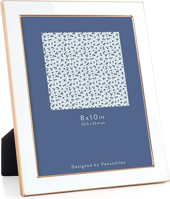 8x10 Enamel Picture Frame, Gold Metal Edge with Easel, Real Glass Photo Frame for Wall and Tablet... | Amazon (US)