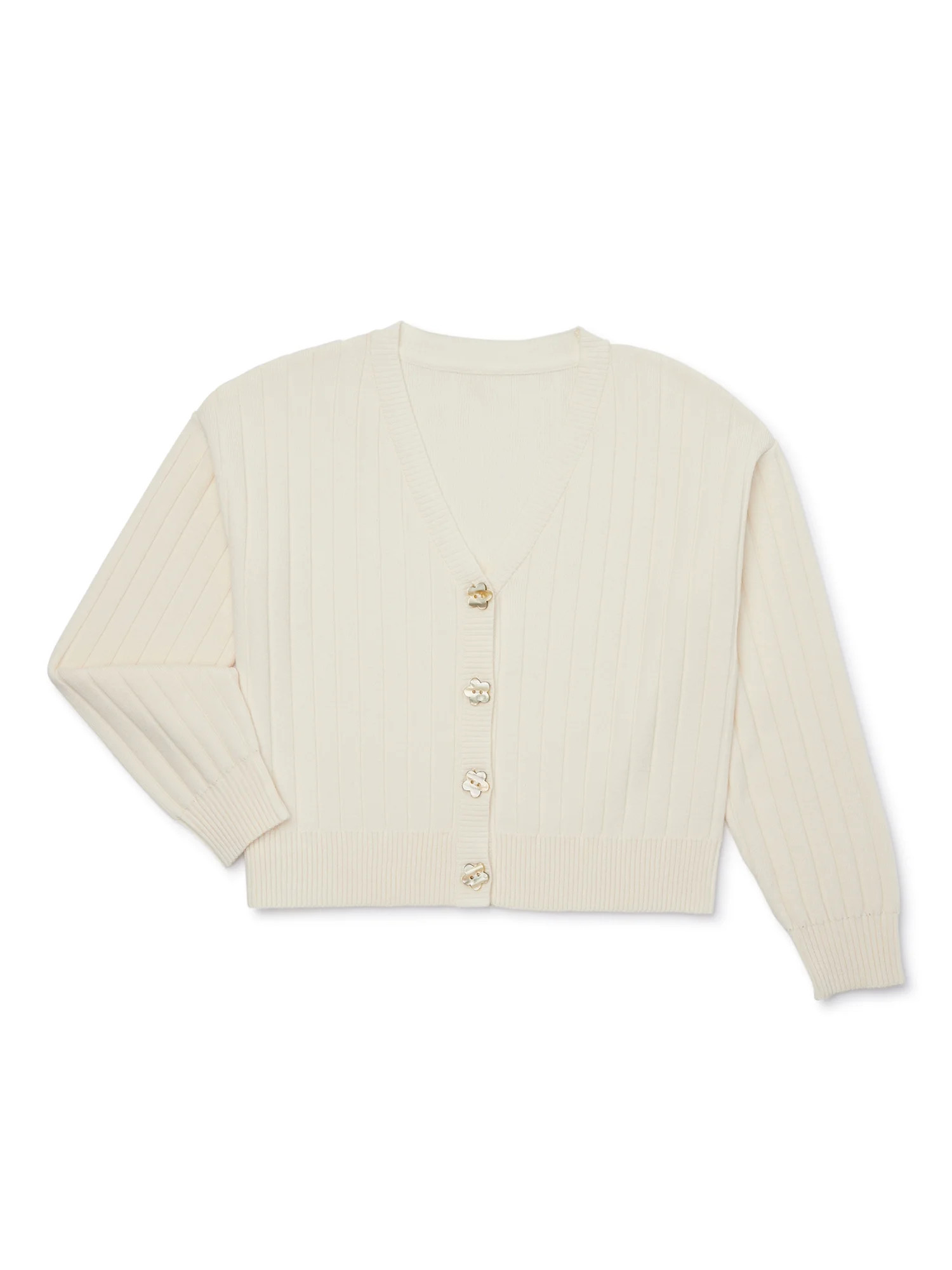 Wonder Nation Girls’ Button Front Cardigan Sweater with Long Sleeves, Sizes 4-18 & Plus | Walmart (US)